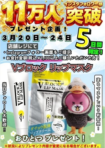 インスタグラムフォロワー様11万人突破プレゼント企画！